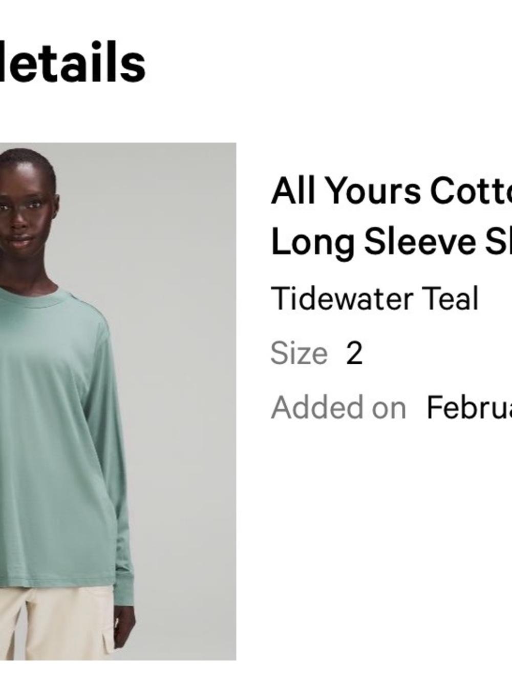 lululemon athletica All Yours Cotton Long Sleeve Tee in Tidewater Teal